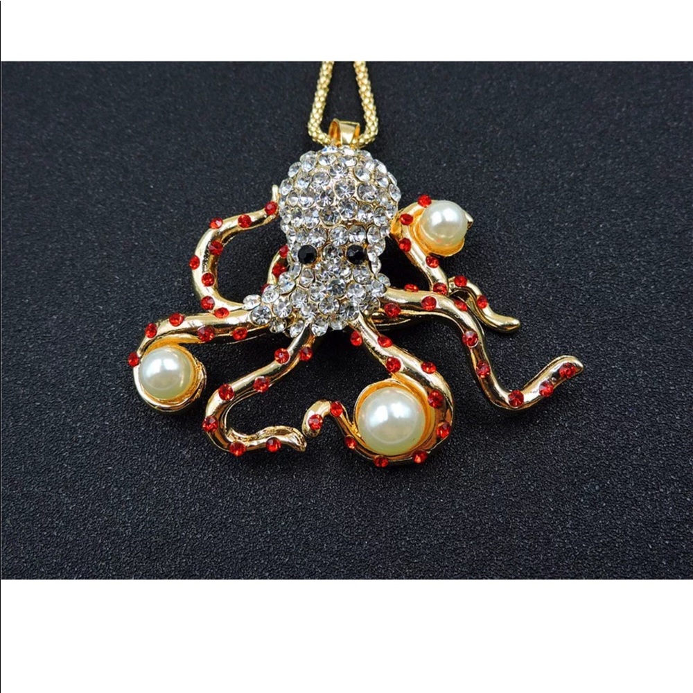 Red Crystal Pearl Octopus Necklace